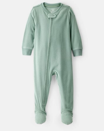 Baby Boy Waffle Knit Long-Sleeve 2-Way Zip 1-Piece Pajamas - Green, 