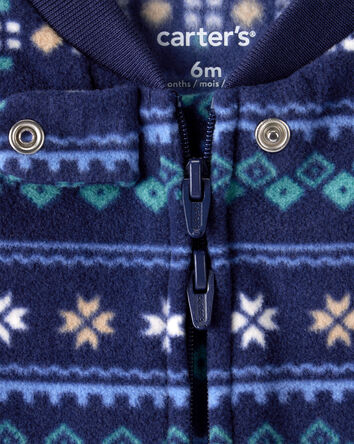 Baby Boy Fair Isle Fleece Long-Sleeve Loose Fit Sleep & Play Pajamas, 