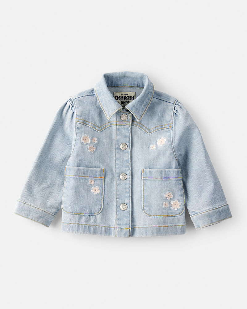 Baby Girl Embroidered Long-Sleeve Denim Jacket - Blue, image 1 of 4 slides