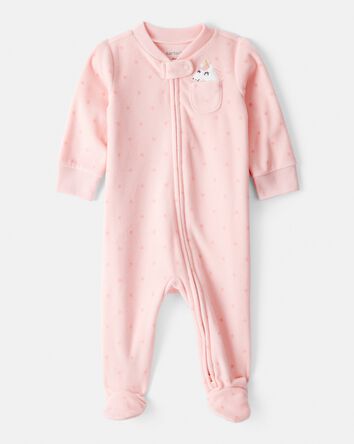 Baby Girl Unicorn Print Loose Fit Long-Sleeve Sleep & Play Pajamas - Pink, 