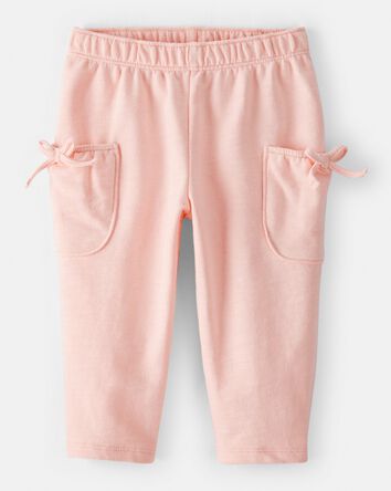 Baby Girl Bow Pocket French Terry Pants - Coral, 