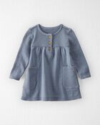 Baby Organic Cotton Ribbed Sweater Knit Dress in Blue, image 1 of 5 slides