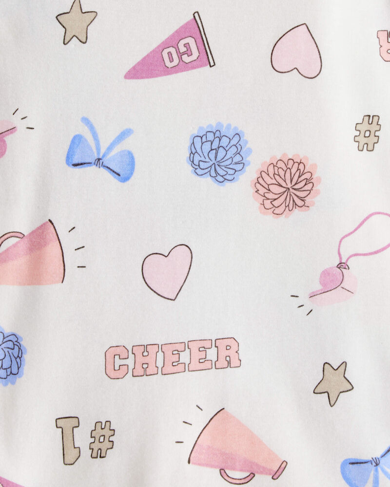 Girls Cheerleading Print 100% Cotton Long-Sleeve 4-Piece Pajamas - White/Pink, image 4 of 5 slides