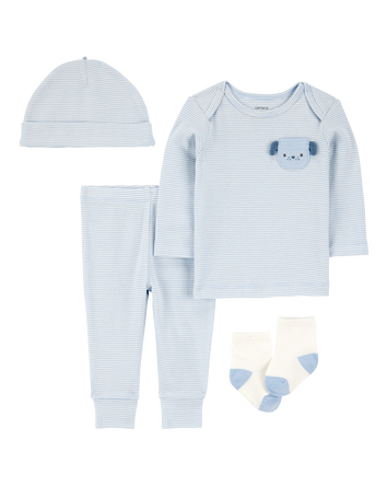 Baby 4-Piece Puppy Print Outfit Set - Blue, 