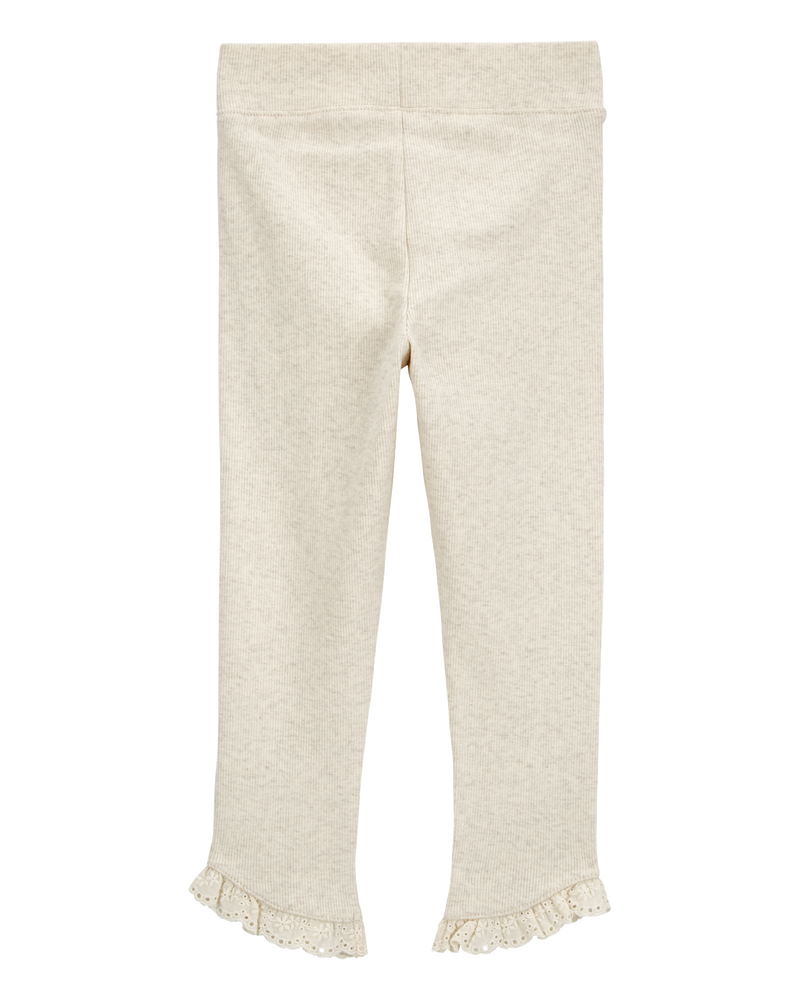 Baby Ribbed Eyelet-Hem Pants - Cream, image 2 of 4 slides
