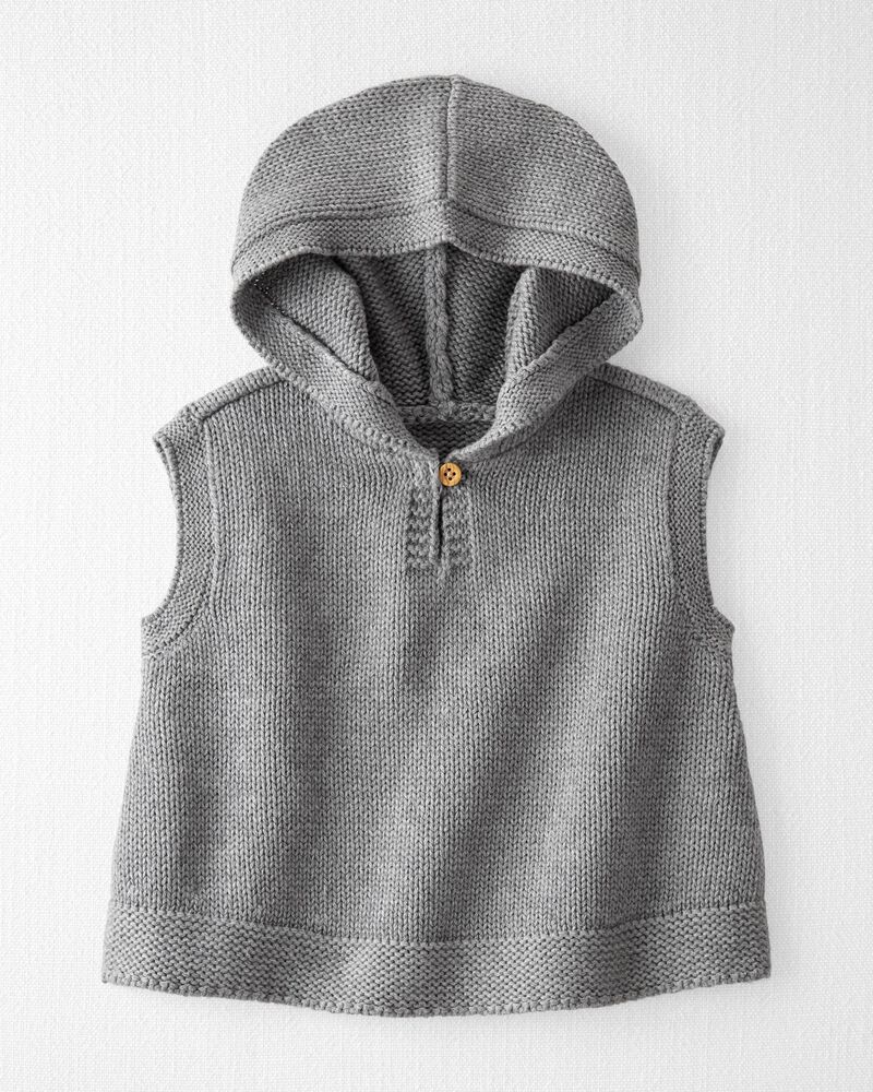 Baby Organic Cotton Sweater Knit Hooded Poncho, image 1 of 4 slides