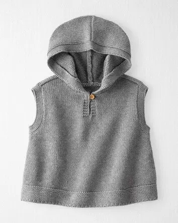 Baby Organic Cotton Sweater Knit Hooded Poncho, 