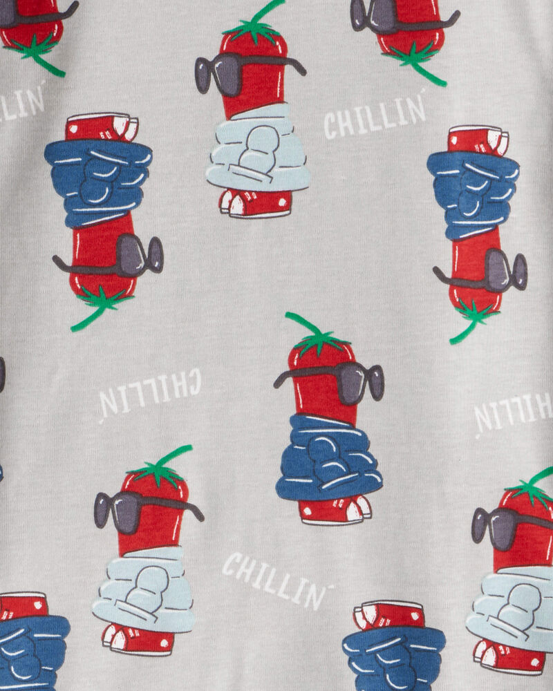 Boys Chili Pepper Print 100% Cotton Long-Sleeve Snug Fit 4-Piece Pajamas - Blue, image 3 of 5 slides