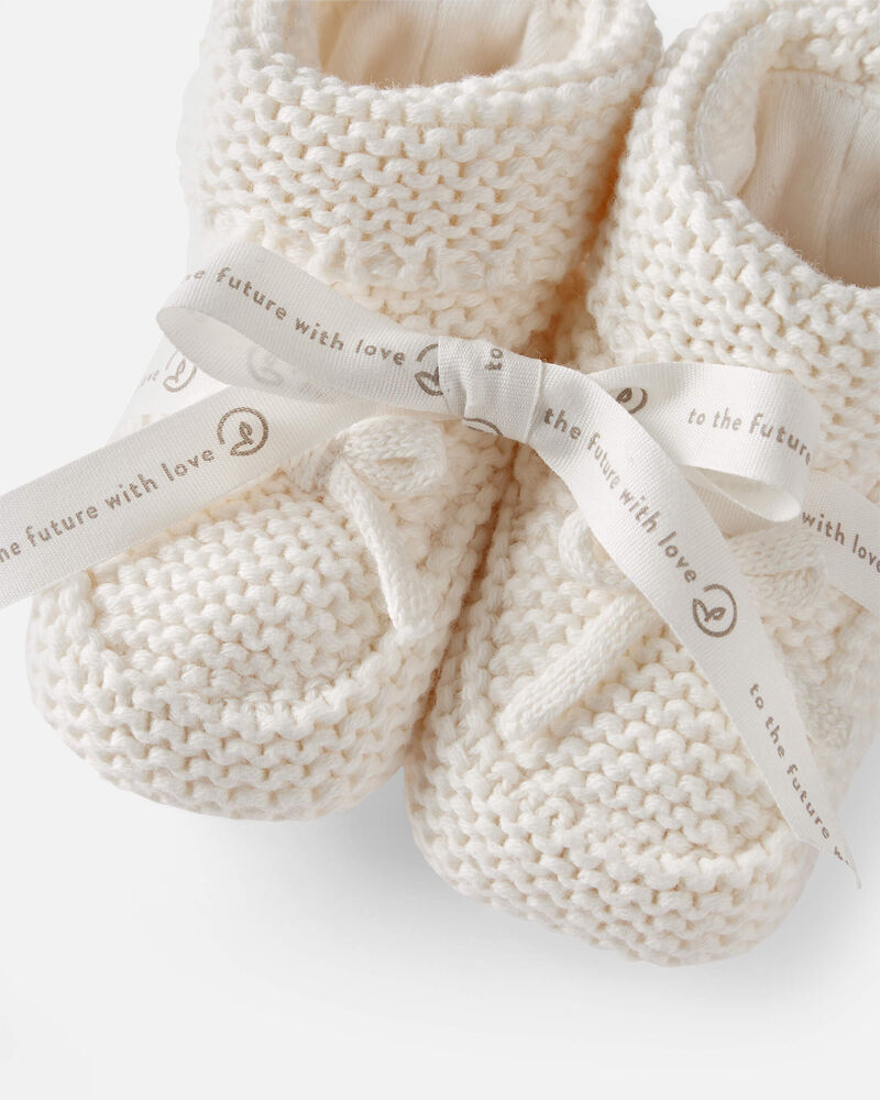 Baby Organic Cotton Crochet Booties in Cream, image 2 of 3 slides