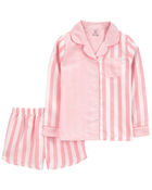 Kid 2-Piece Striped Woven Coat-Style Pajamas, image 1 of 3 slides