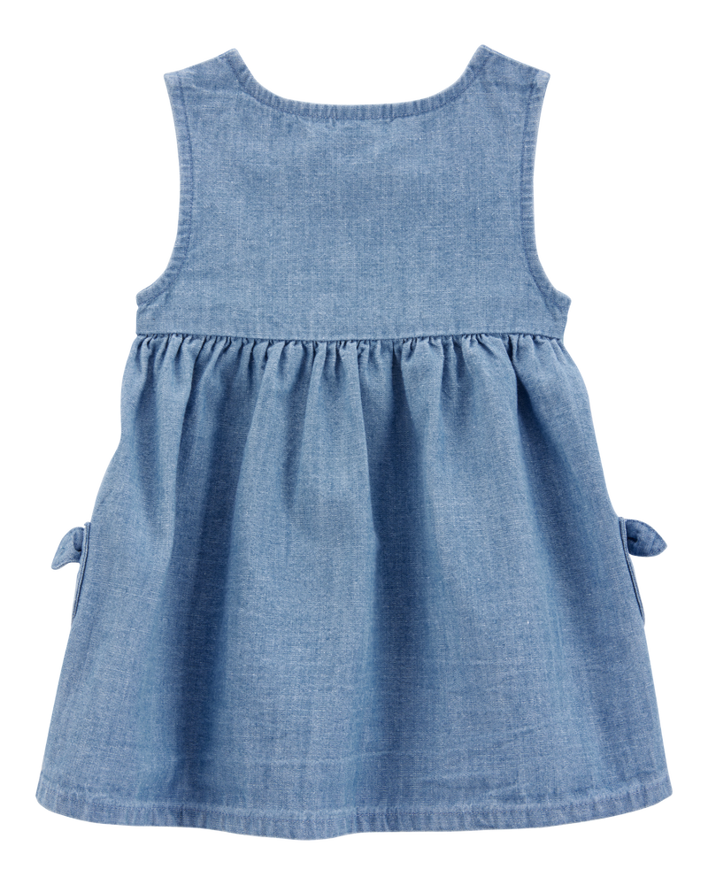 Baby Solid Cotton Dress - Blue, image 2 of 5 slides