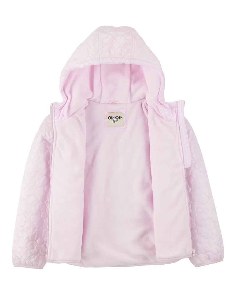 Girls Floral Quilted Midweight Jacket - Pink, image 2 of 3 slides
