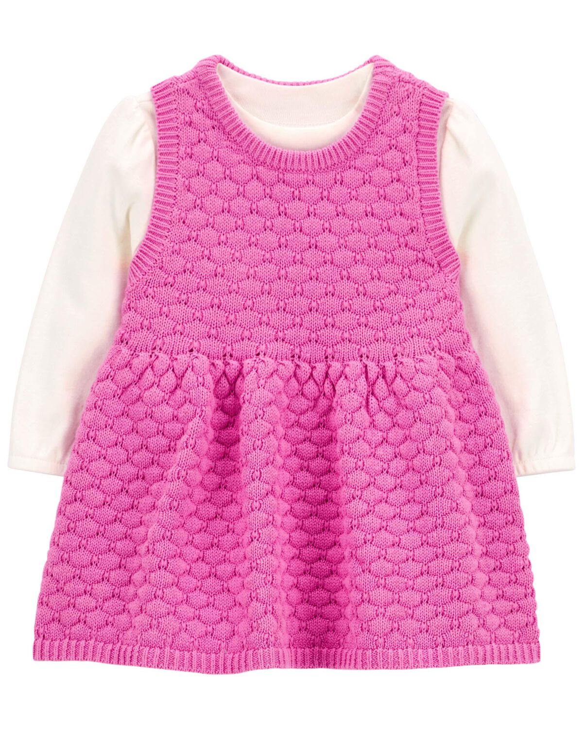 Pink/White Baby 2Piece Bodysuit & Sweater Knit Dress Set