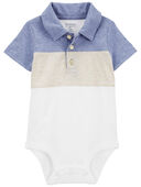 White - Baby Colorblock Striped Henley Bodysuit