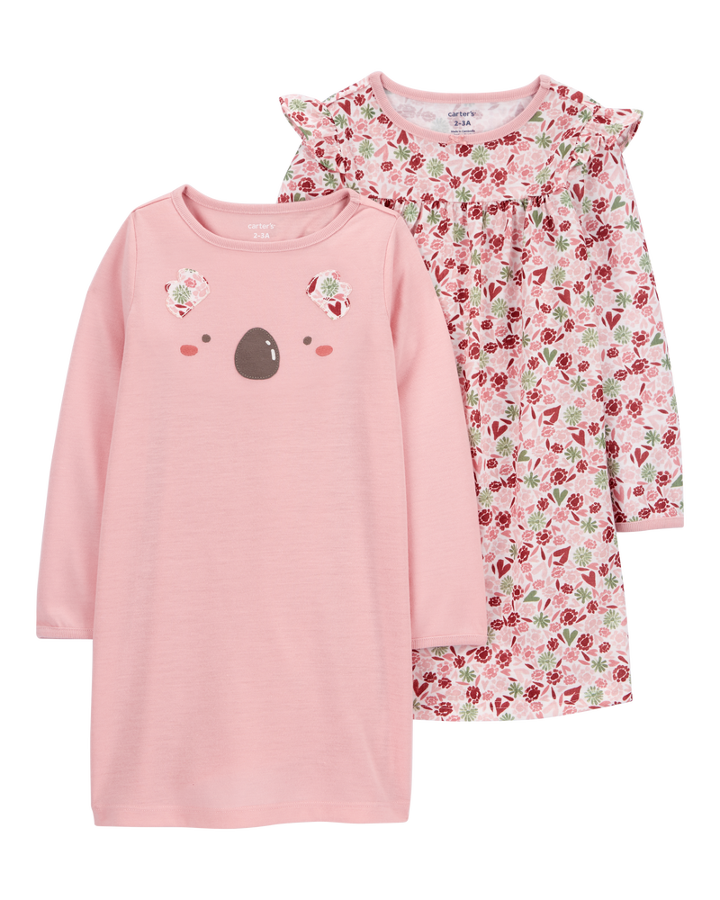 Kid 2-Pack Long-Sleeve Nightgowns, image 1 of 4 slides