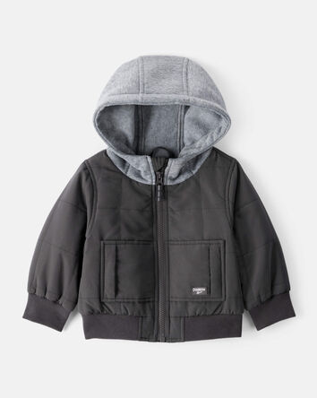 Baby Boy Long-Sleeve Midweight Quilted Bomber Jacket - Black, 