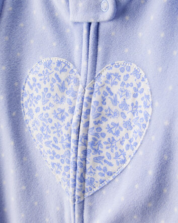 Toddler Girl Heart Polka Dot Print Loose Fit Long-Sleeve 2-Way Zip 1-Piece Pajamas - Blue, 