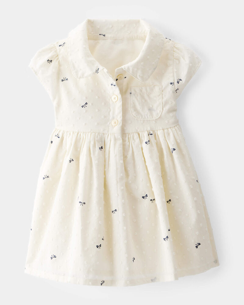 Baby Swiss Dot Bow Print Short-Sleeve Dress - Ivory, image 1 of 4 slides