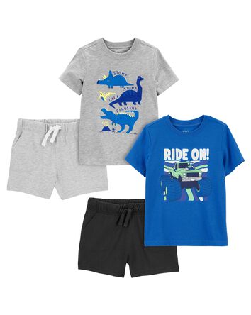 Toddler 4-Piece Graphic Tees & Pull-On Cotton Shorts Set
, 