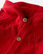 Baby Organic Cotton Sweater Knit Pointelle Jumpsuit in Red, image 3 of 5 slides