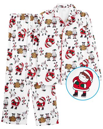 Adult 2-Piece Santa Cookies Fleece Coat-Style Pajamas, 