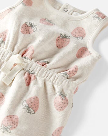 Baby Organic Cotton Strawberry-Print Romper, 