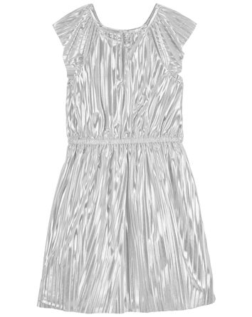 Kid Metallic Pleated Flutter Party Dress, 