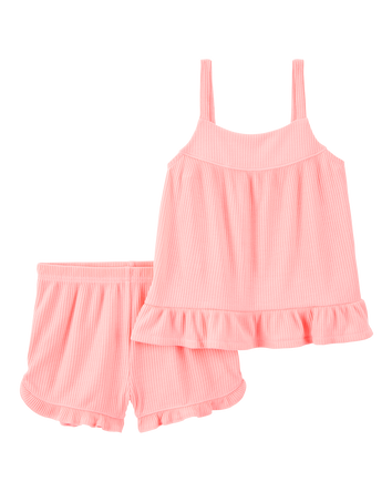 Girls Solid Loose Fit 2-Piece Pajamas - Coral, 