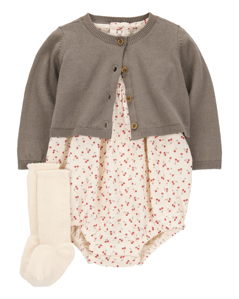 Baby Girl 3-Piece Bubble Cardigan Set, image 1 of 4 slides