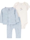 Blue/White - Baby 3-Piece Little Cardigan Set