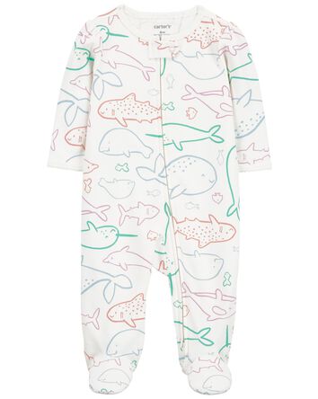 Baby Whale Zip-Up Sleep & Play Pajamas, 