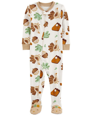 Toddler 1-Piece Thanksgiving 100%  Cotton Footie Pajamas, 