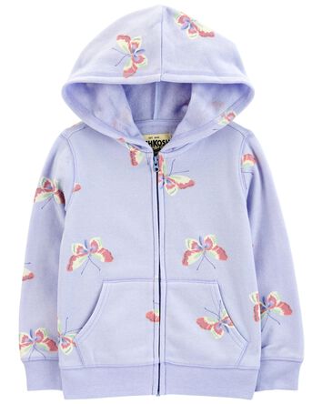 Butterfly Print Fleece Jacket, 