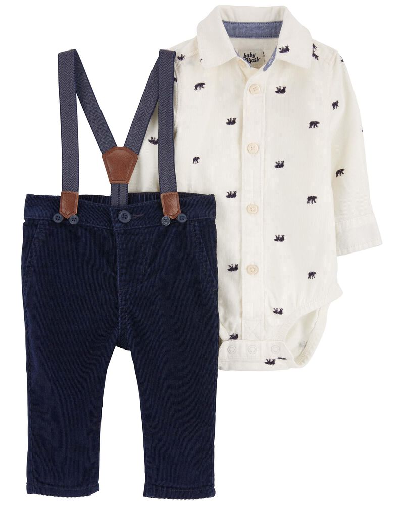 Baby 2-Piece Button-Front Bodysuit and Suspender Pants Set, image 1 of 3 slides