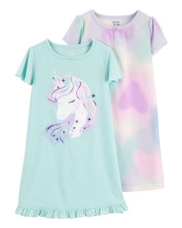 Girls 2-Pack Unicorn Nightgowns, 