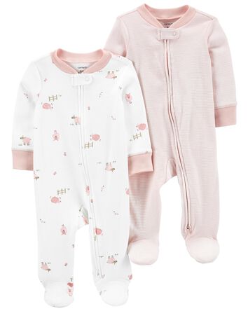 Baby 2-Pack 2-Way Zip Cotton Sleep & Play Pajamas, 
