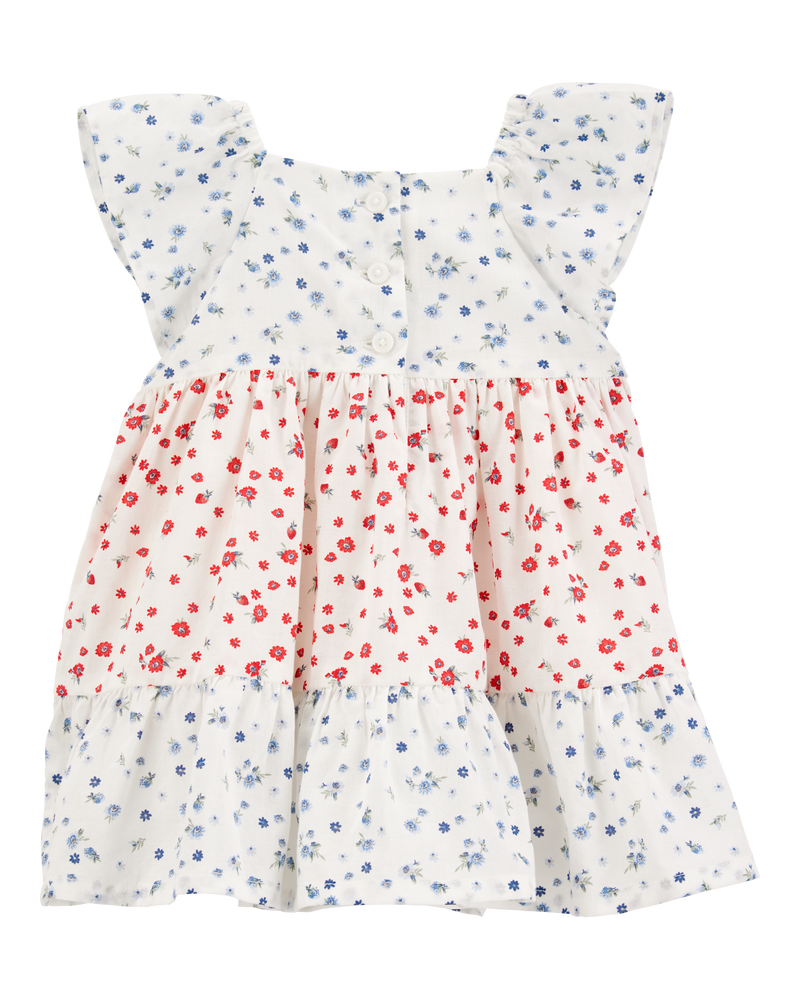 Baby Tiered Poplin Floral Print Dress - Ivory, image 2 of 4 slides
