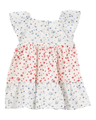 Baby Tiered Poplin Floral Print Dress - Ivory, image 2 of 4 slides