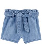 Baby Paperbag Belted Chambray Shorts, image 1 of 2 slides