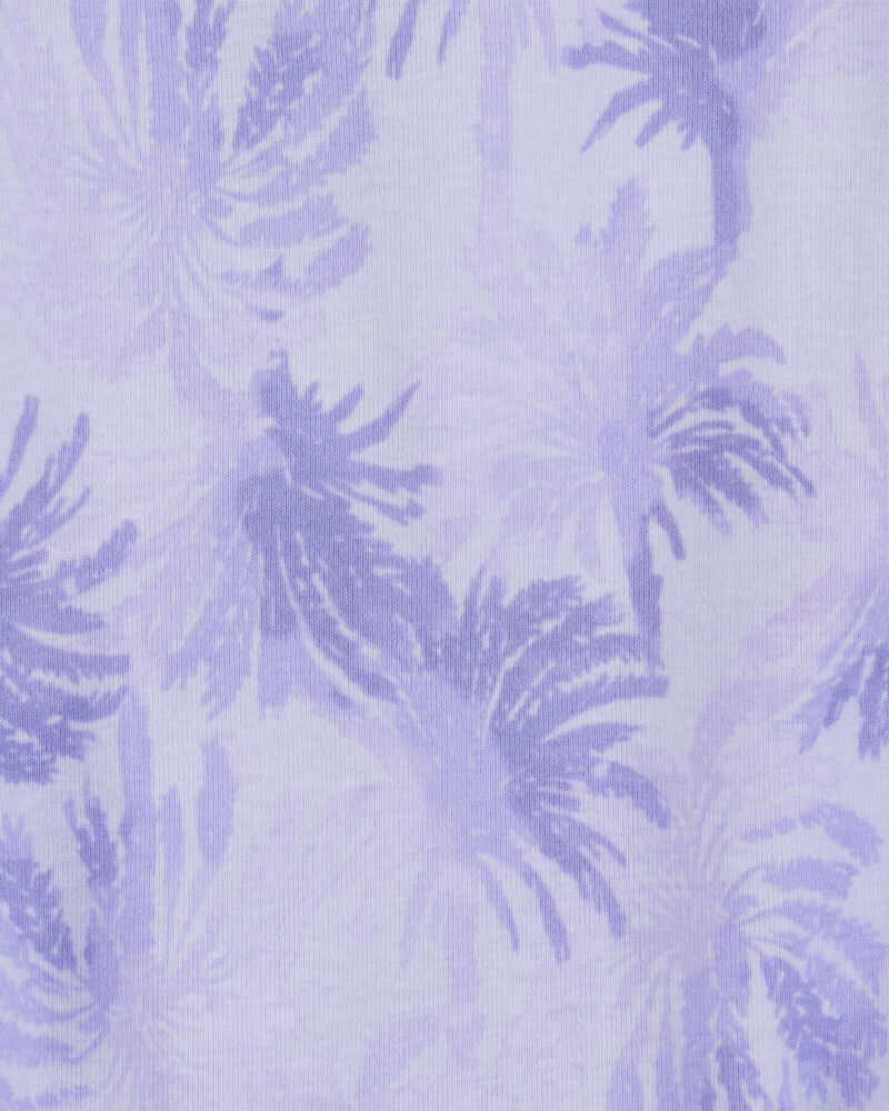 Kid 2-Piece Tropical Print Ribbed Tank Top & Active Drawstring Skort Set - Purple, image 2 of 6 slides
