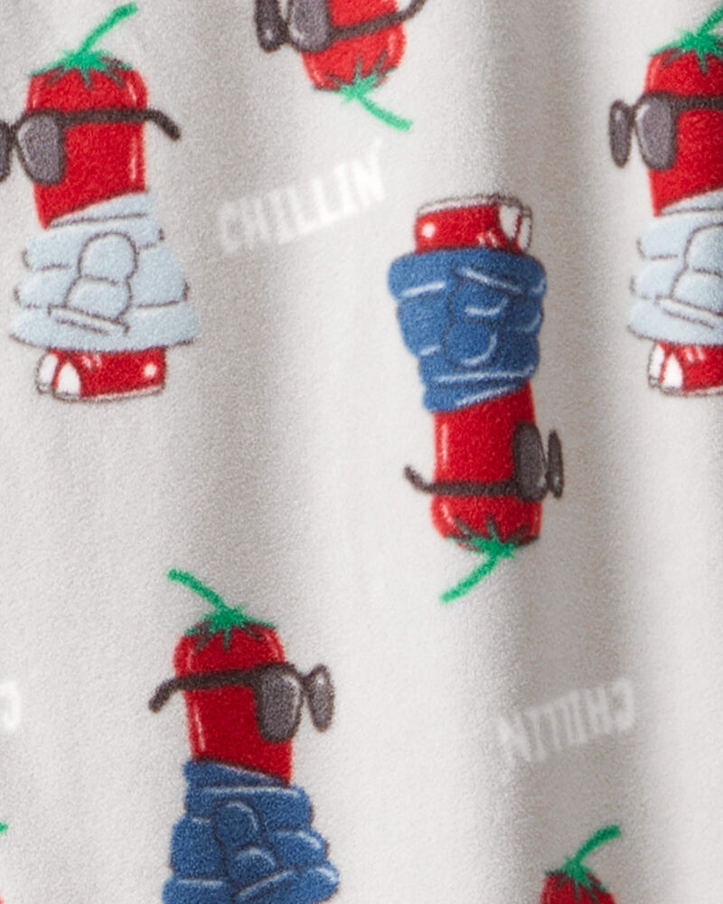 Boys Chili Pepper Print Fleece Long-Sleeve Loose Fit 1-Piece Pajamas - Grey, image 2 of 3 slides