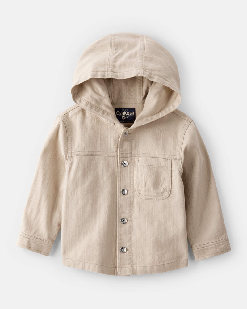 Toddler Boy Hooded Denim Jacket - Khaki, image 1 of 3 slides