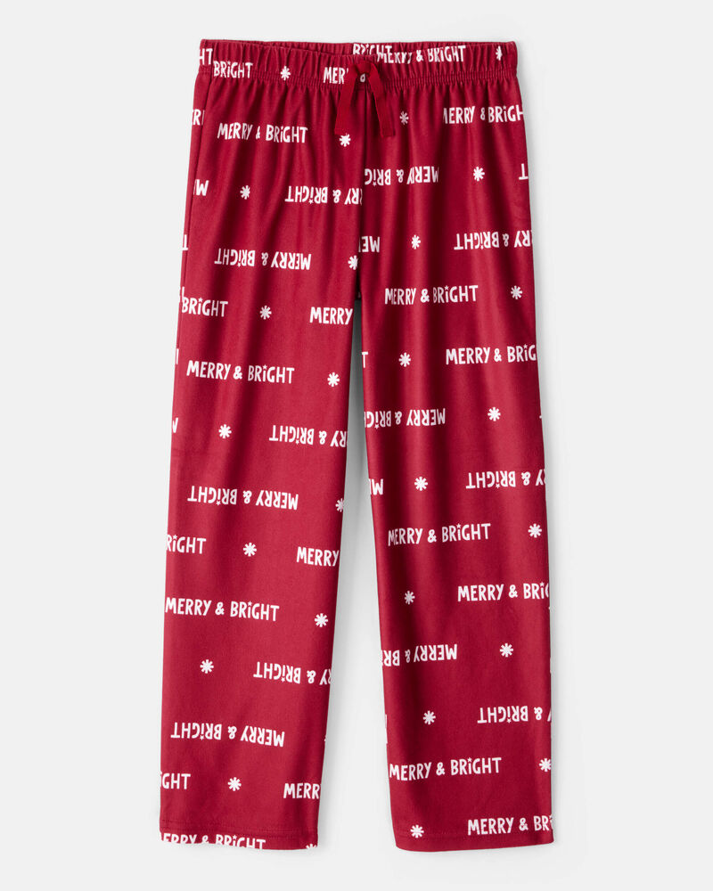 Kid Merry & Bright Christmas Print Loose Fit Pajama Bottoms - Red, image 1 of 4 slides
