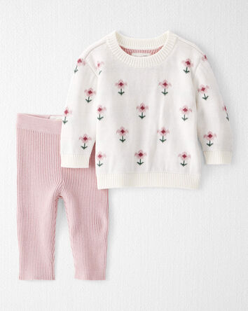 Baby Girl 2-Piece Organic Cotton Sweater Knit Set in Wildflower Maze Print, 