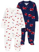 Navy/White - Baby 2-Pack 2-Way Zip Cotton Sleep & Play Pajamas