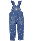 Toddler Floral Print Ruffle Stretch Denim Overalls, image 2 of 5 slides