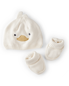 Baby 2-Piece Duck Crochet Booties & Hat - White, image 1 of 2 slides