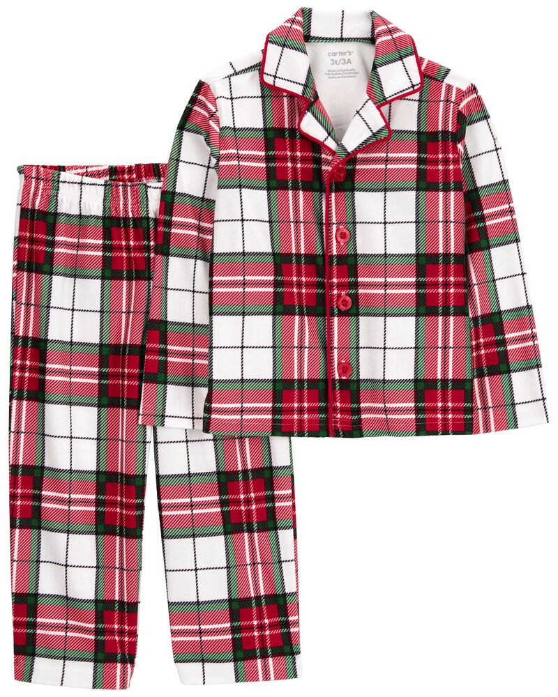 Toddler 2-Piece Plaid Fleece Coat Style Pajamas, image 1 of 2 slides
