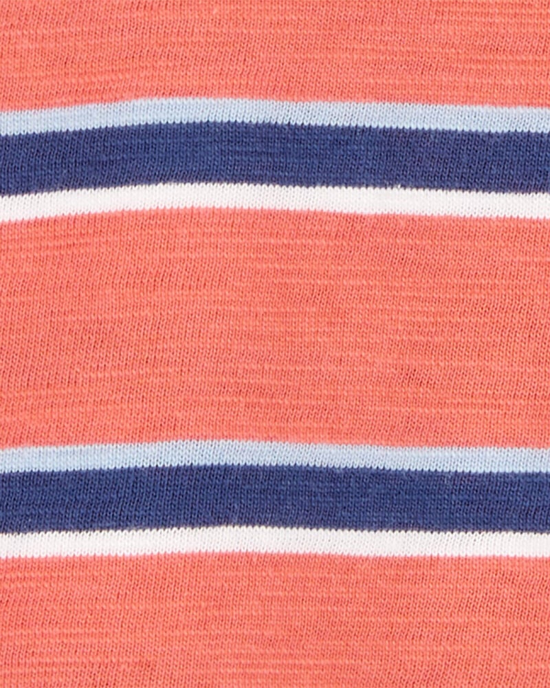 Baby Striped Cotton Short-Sleeve Henley - Orange, image 2 of 3 slides