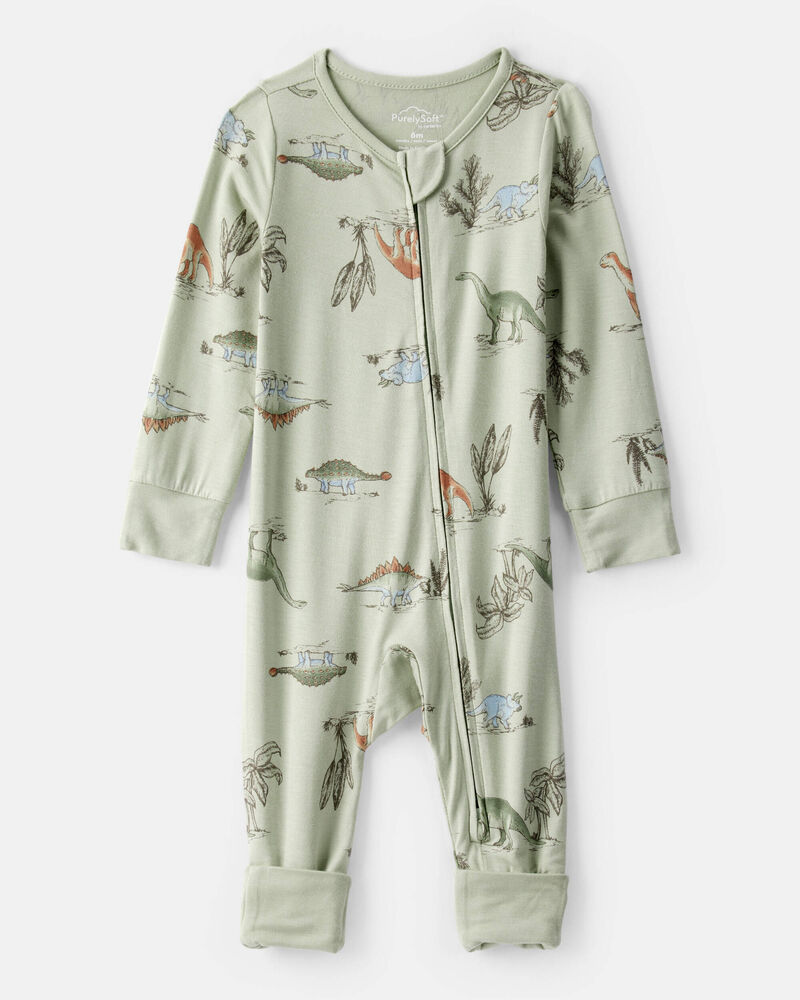Baby Boy Dinosaur Print PurelySoft Long-Sleeve Sleep & Play - Green, image 1 of 8 slides